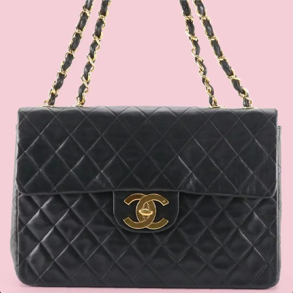 Chanel Black Vintage Classic Jumbo XL Maxi Flap Shoulder Bag